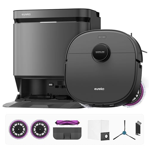 Eureka J15 Pro Ultra Robot Vacuum and Mop with Self Emptying Base, 16,200 Pa Suction, Flex-Arm Design Mop, Auto Mop Hot Water Washing & Hot Air Drying, Anti-Tangle, AI Obstacle Avoidance, Black