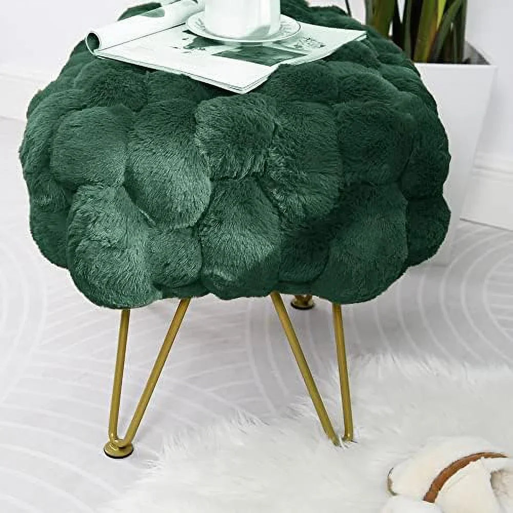 Pink Soft Faux  Ottoman Fuzzy Entryway Bench Seat 27x20x19 Sturdy Accent Coffee Table for Living Room Make up Vanity Fluffy Shoe Stool with Golden Legs for Bedroom Closet F