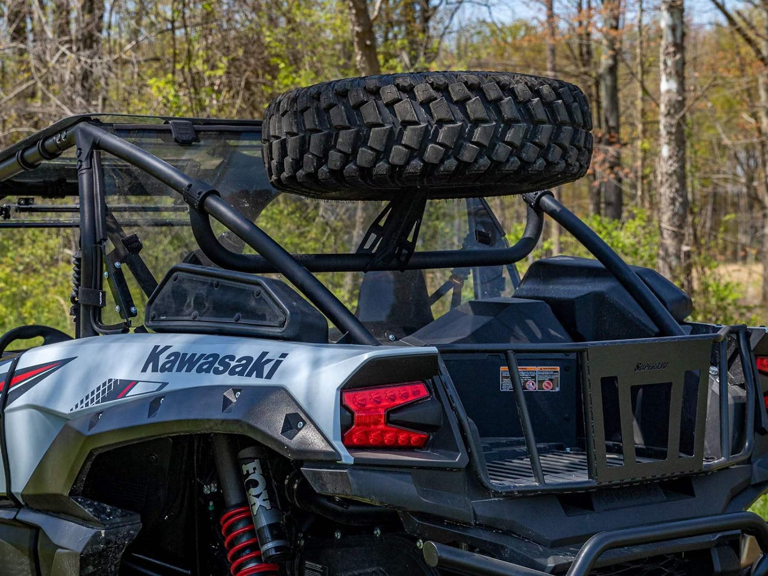 SuperATV Spare Tire Carrier for 2020+ Kawasaki Teryx KRX 1000 | Fits up to 37 Tire | Secures to Rear Frame of Vehicle | Made with Powder-Coated Steel Tubing | No Drilling or Welding Required!