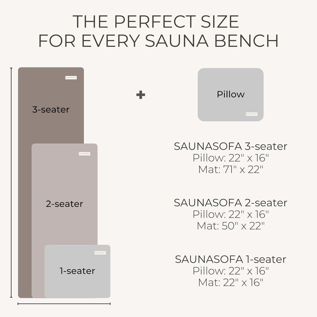 SAUNASOFA™ Sauna Mat & Pillow Set – 2 Seater Sauna seat Cushion with Pillow – Heat-Resistant Sauna kit for Infrared & Finnish saunas in Grey
