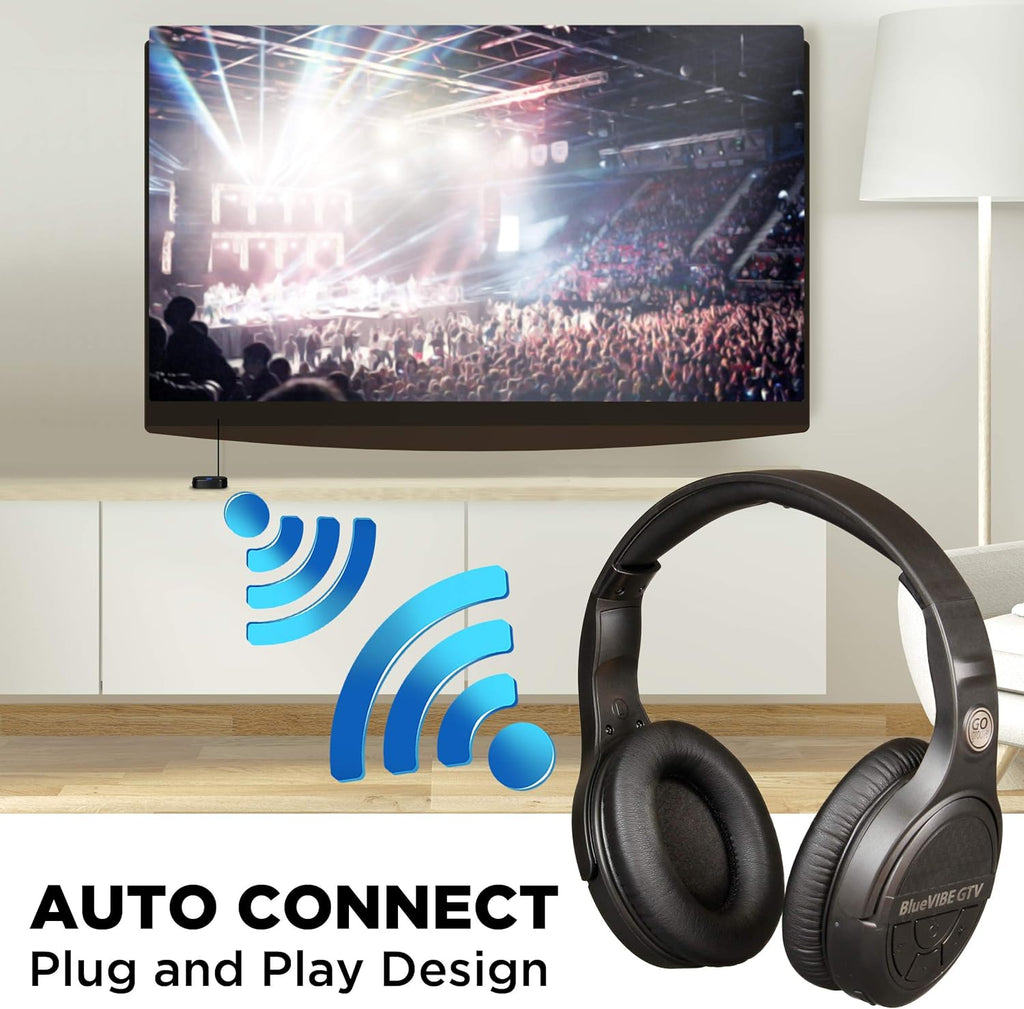 Over-Ear Headphones BlueVIBE GTV TV Headphones Wireless for Hearing Impaired & Seniors – Easy Setup Plug and Play for TV Watching, Hard of Hearing – 10 Hour Battery Life, No Audio Delay, 2.4GHz RF Transmitter