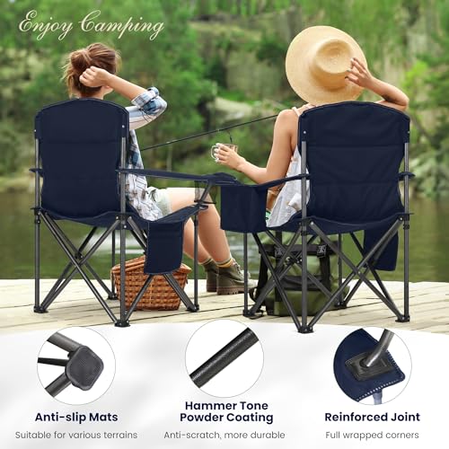 Camping Folding Chair, Heavy Duty Oversized Portable Outdoor Chair, Foldable Camp Chair with Cup Holder and Cooler Bag Support 450 LBS, Green…
