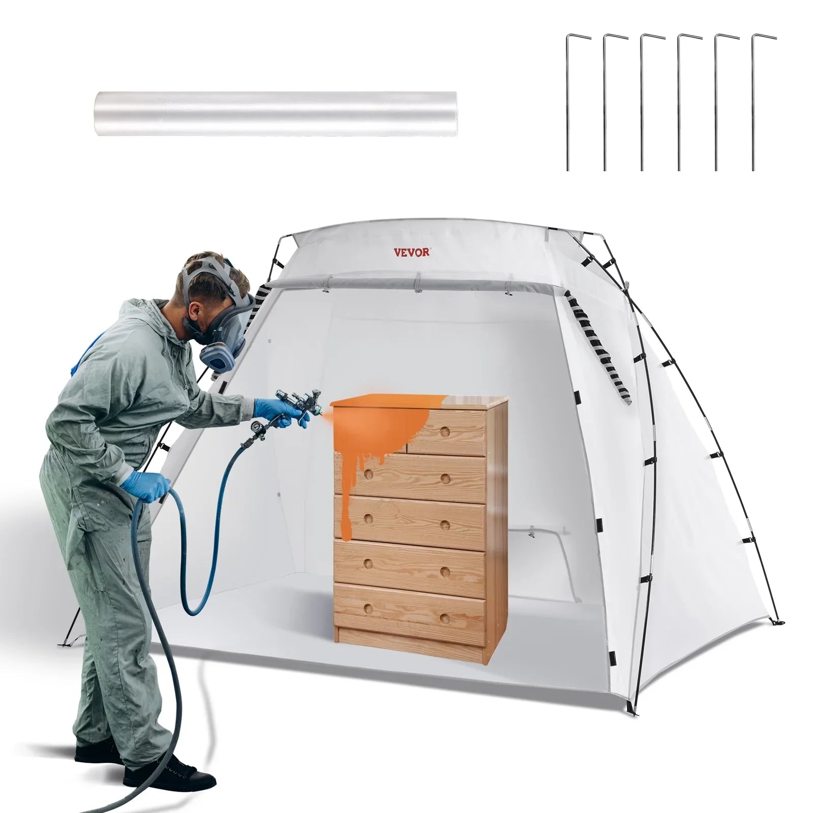 SKYSHALO Portable Paint Booth, Larger Spray Paint Tent with Built-in Floor & Mesh Screen, 7.5x5.2x5.2ft Spray Paint Shelter, Painting Tent Station for Furniture DIY Hobby Tool