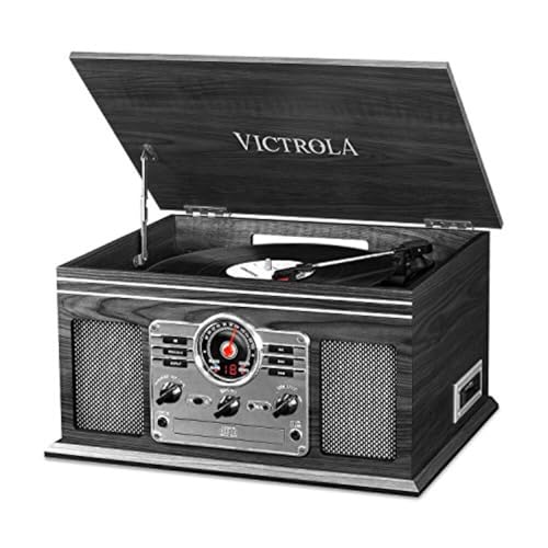 Victrola The Quincy 6-in-1 Bluetooth Record Player & Multimedia Center with Built-in Speakers – 3-Speed Turntable, CD & Cassette Player, AM/FM Radio, Wireless Music Streaming (Natural)